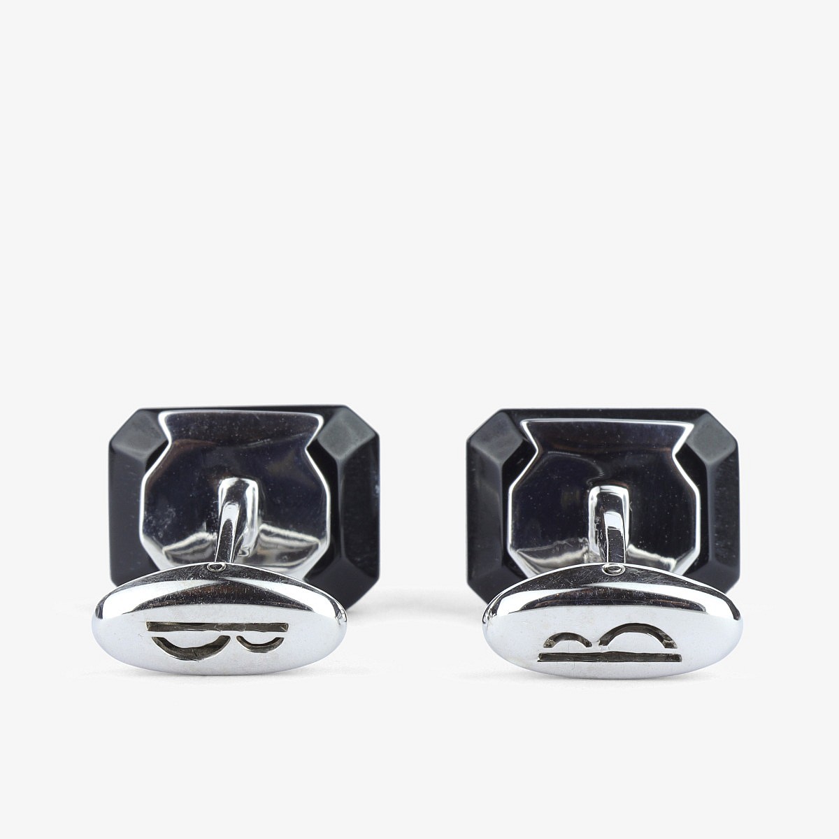 Mens designer cufflinks in silver and onyx