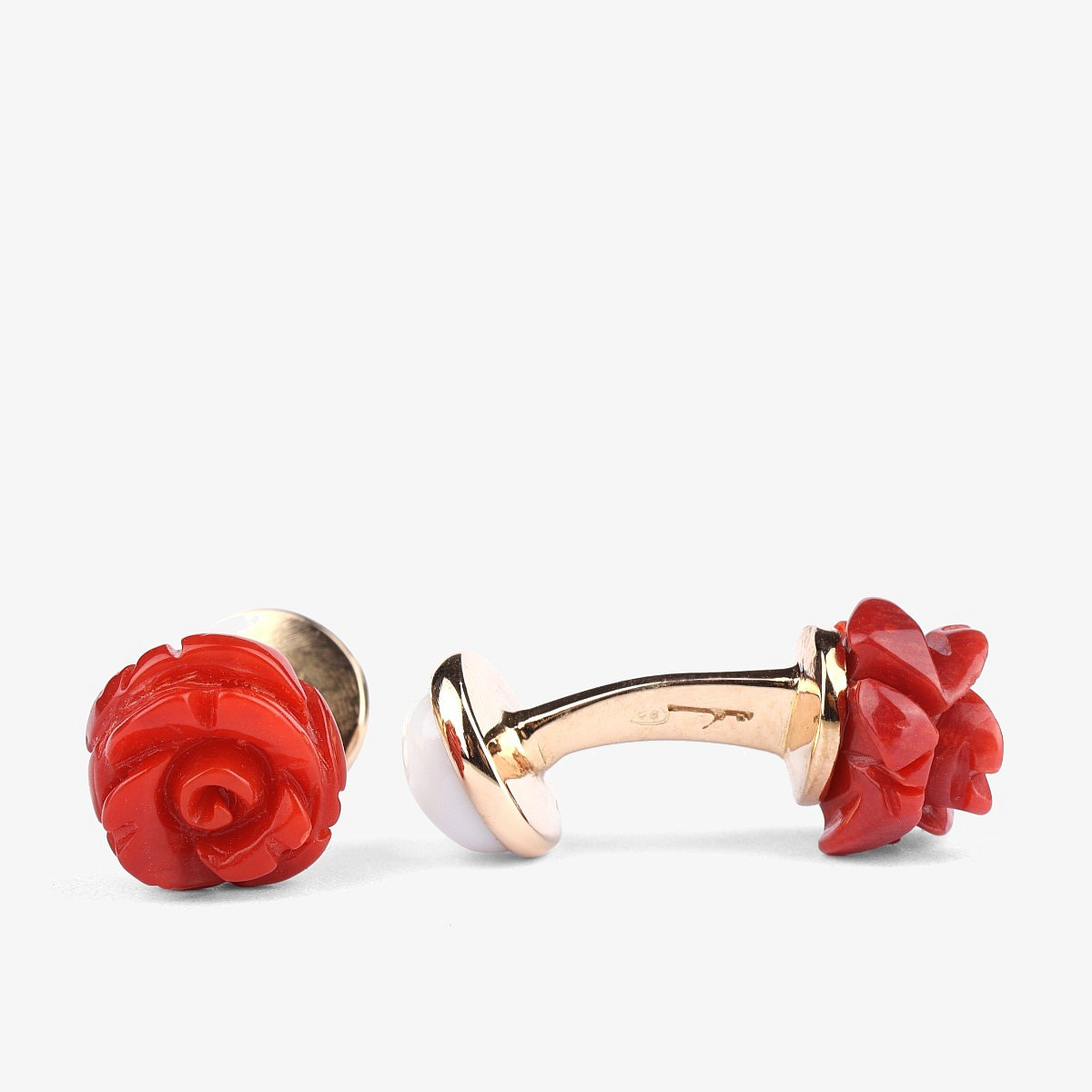 Barbarulo rose red madrepore sterling silver gold cufflinks