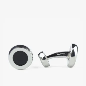 Barbarulo round black enamel sterling silver rhodium cufflinks