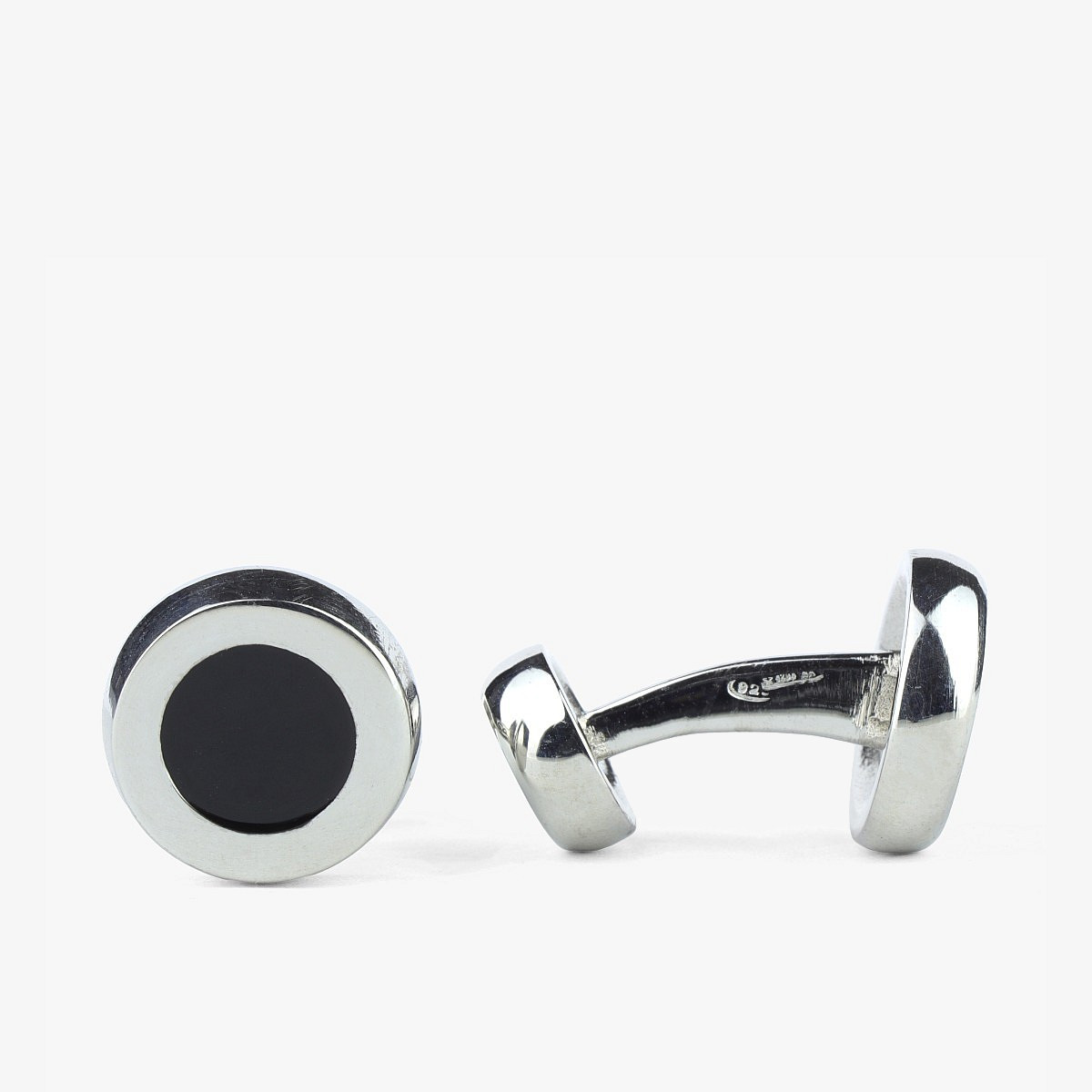 Barbarulo round black enamel silver rhodium cufflinks