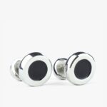 Barbarulo round black enamel silver rhodium cufflinks