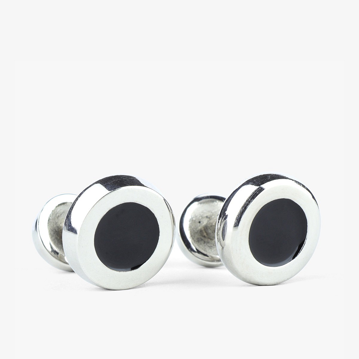 Barbarulo Round Black Enamel Silver Rhodium Cufflinks