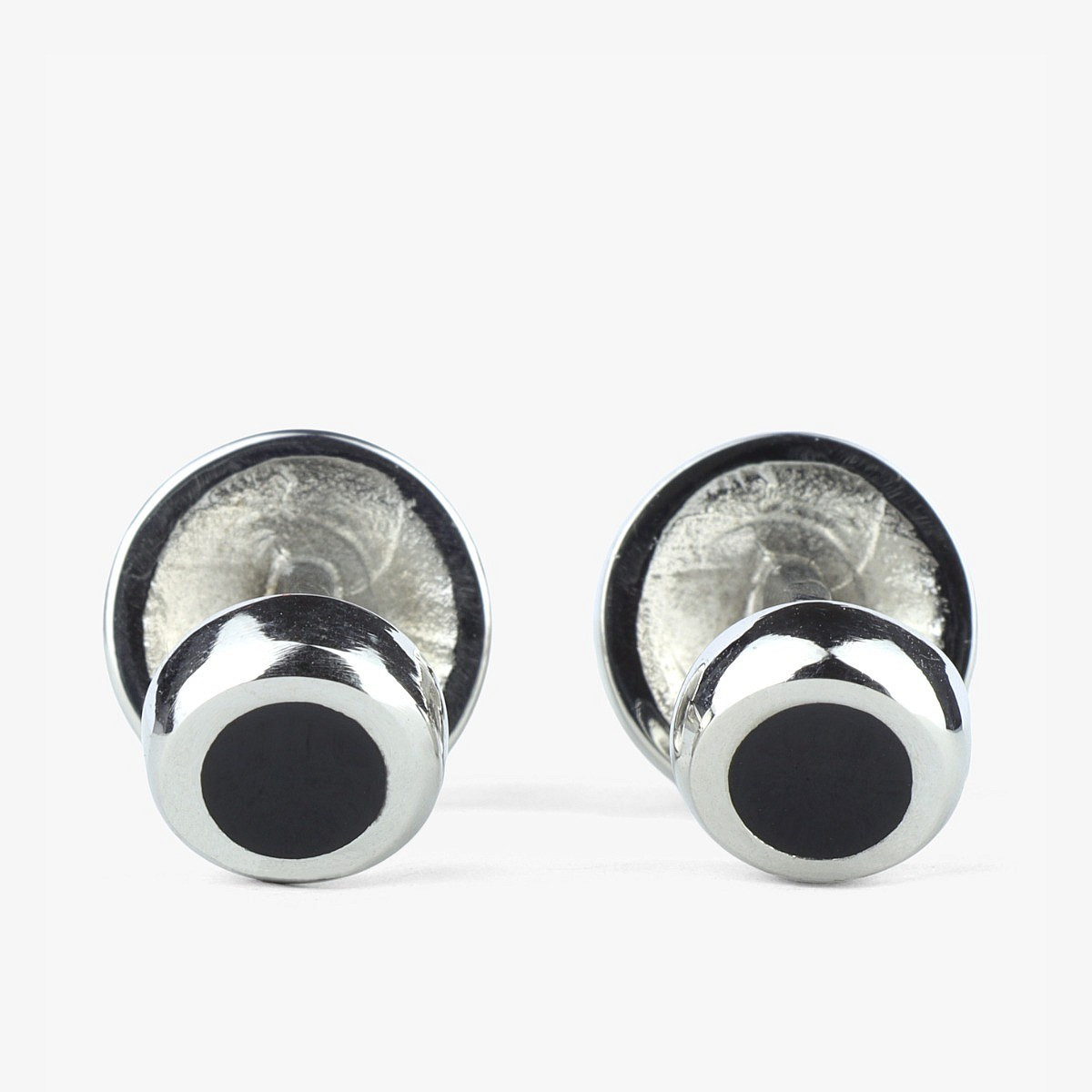 Barbarulo round black enamel sterling silver rhodium cufflinks