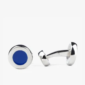 Barbarulo round blue enamel sterling silver rhodium cufflinks