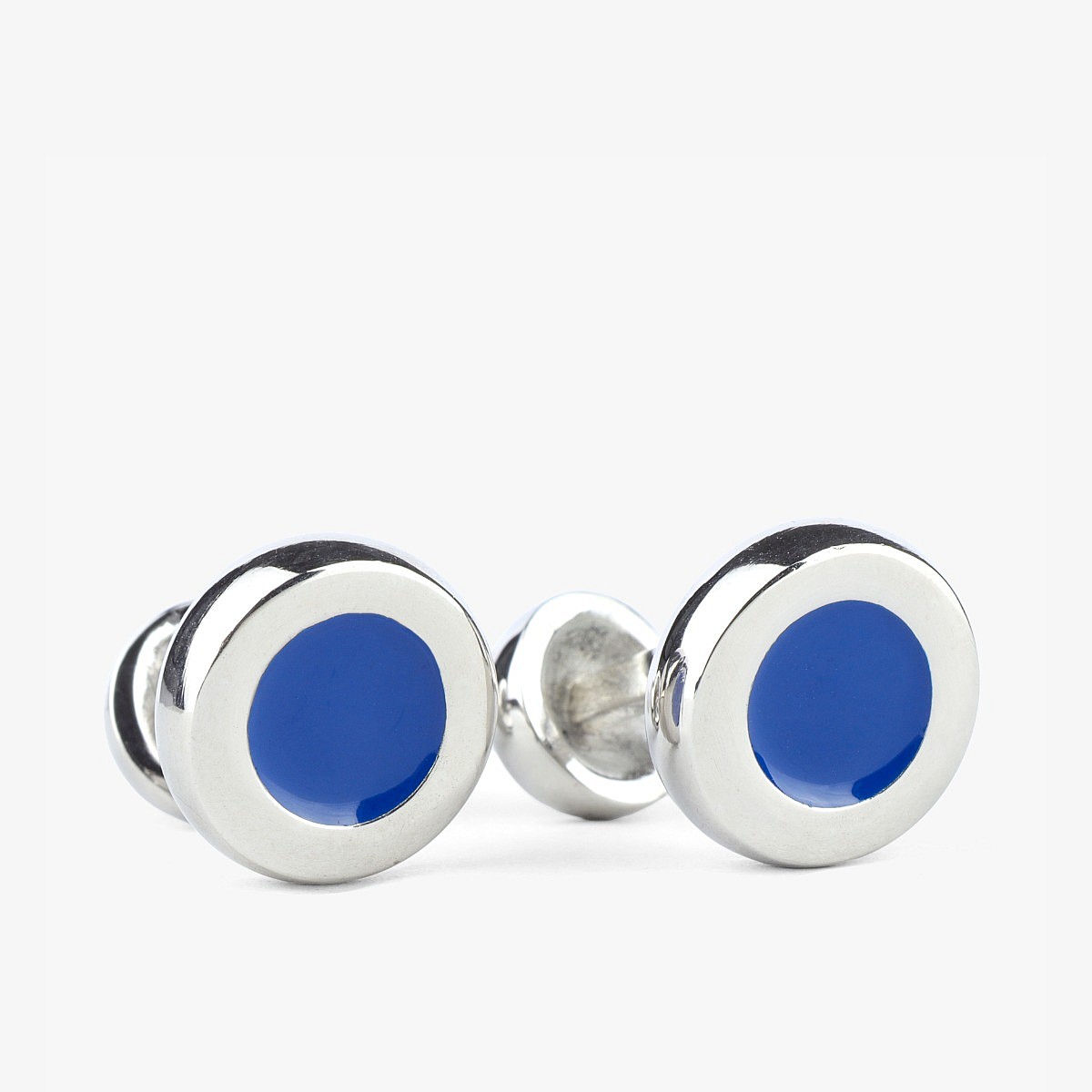 Barbarulo round blue enamel sterling silver rhodium cufflinks
