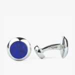 Barbarulo round blue lapis lazuli sterling silver rhodium cufflinks