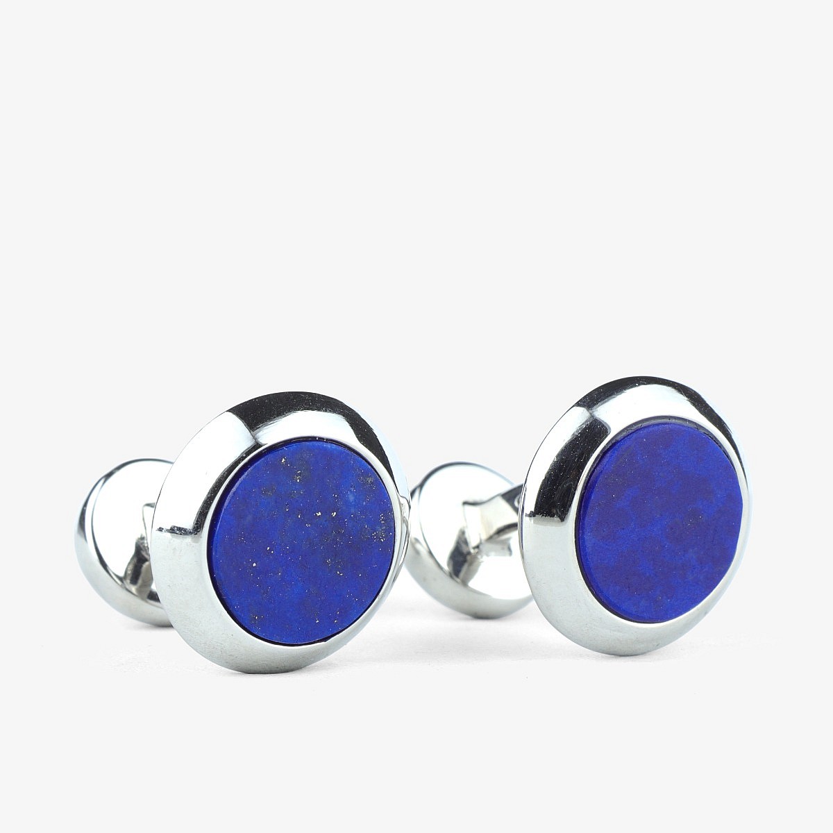 Barbarulo round blue lapis lazuli sterling silver rhodium cufflinks