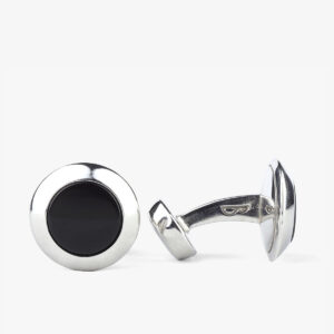 Barbarulo round onyx sterling silver rhodium cufflinks