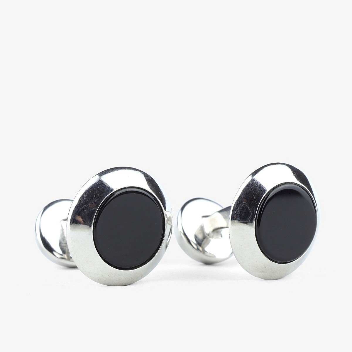 Barbarulo Round Black Onyx Sterling Silver Rhodium Cufflinks