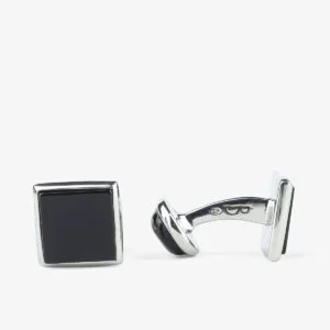 Barbarulo square onyx sterling silver rhodium cufflinks