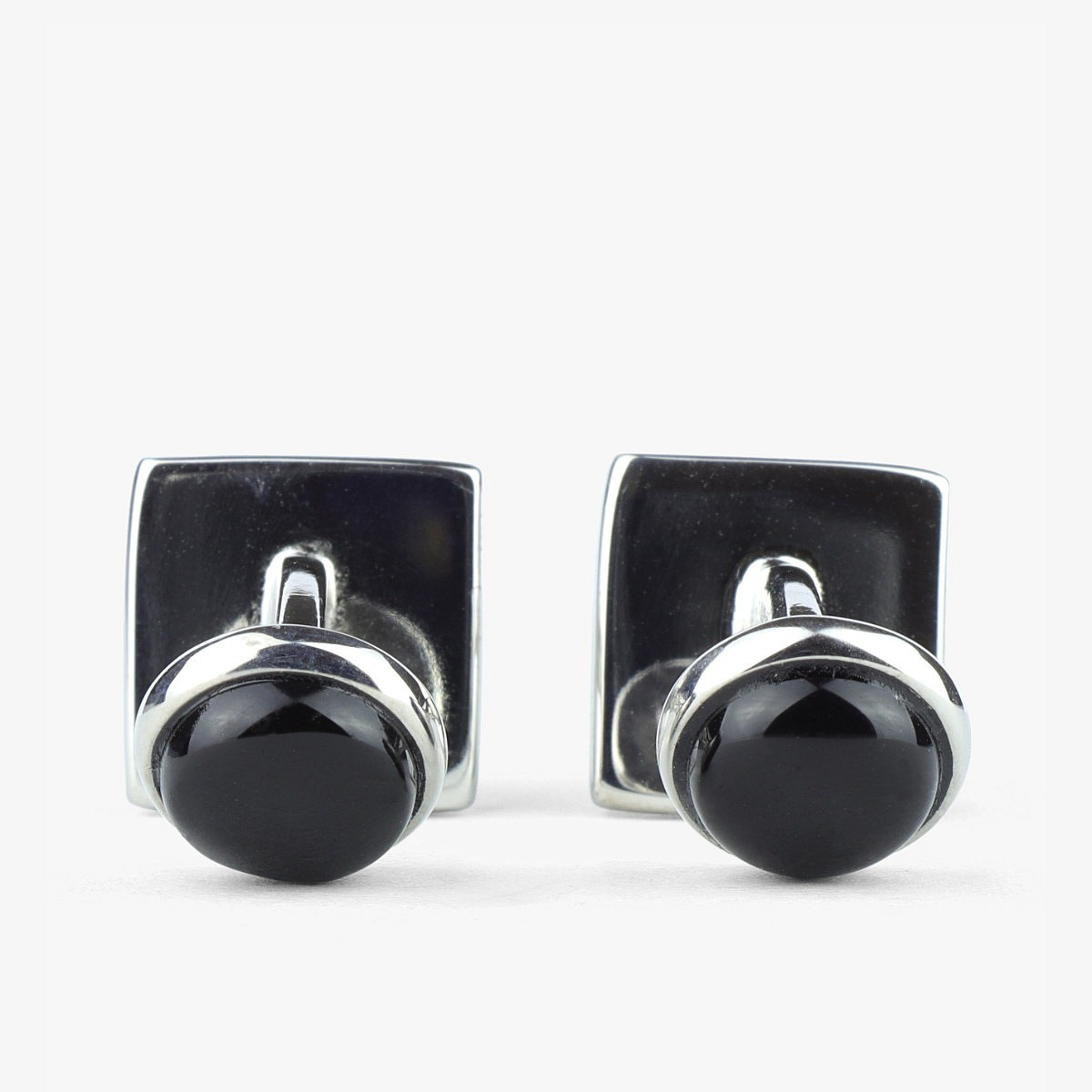 Mens designer cufflinks in silver and onyx