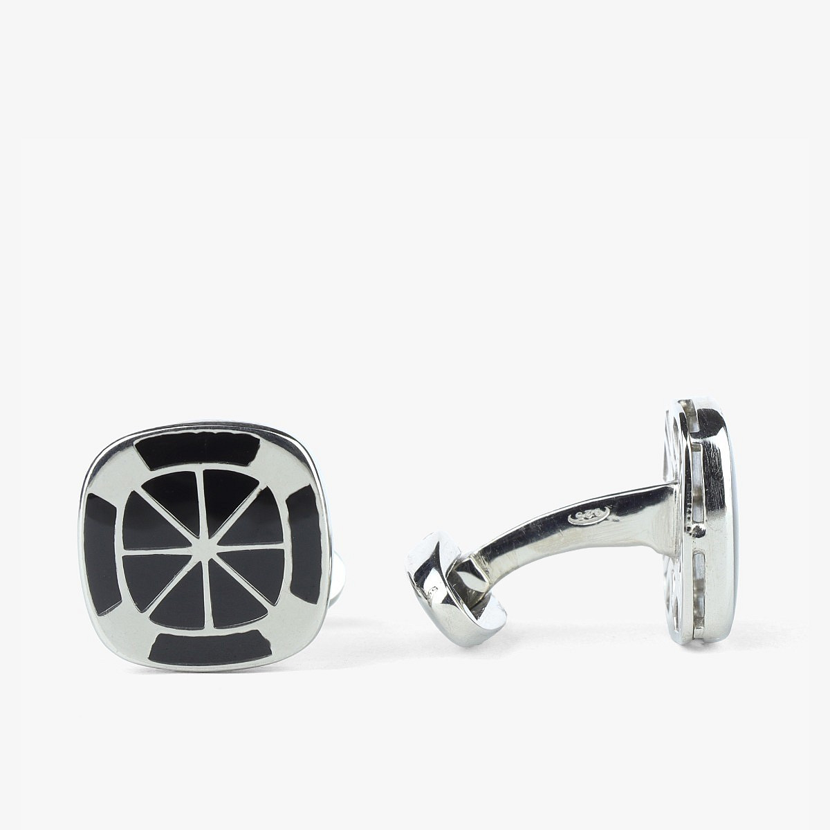 Barbarulo square sm4 black enamel silver rhodium cufflinks