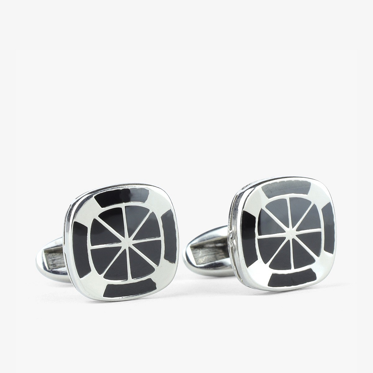 Barbarulo square sm4 black enamel silver rhodium cufflinks