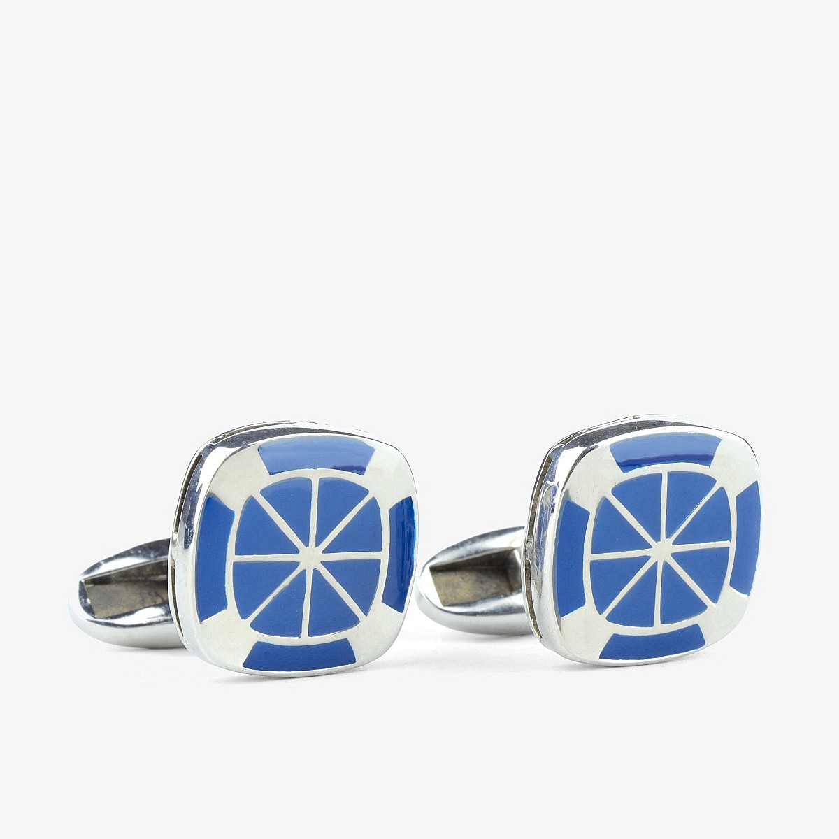 Barbarulo square sm4 blue enamel silver rhodium cufflinks