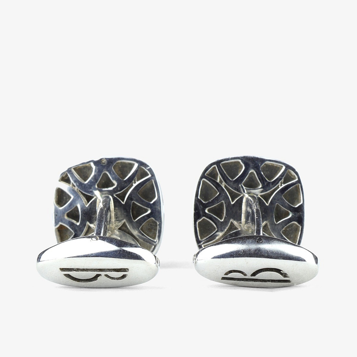 Barbarulo square sm4 blue enamel silver rhodium cufflinks