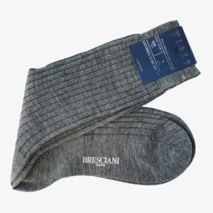 Bresciani Ascanio medium grey ribbed merino wool mid-calf socks