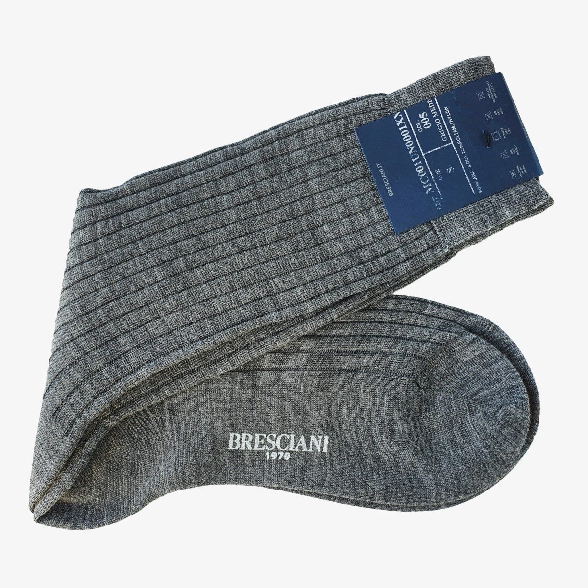 Bresciani Ascanio medium grey ribbed merino wool men's socks