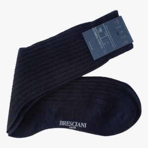 Bresciani Ascanio navy ribbed merino wool mid-calf socks