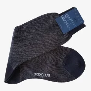 Bresciani Giulio dark grey chevron cotton mid-calf socks