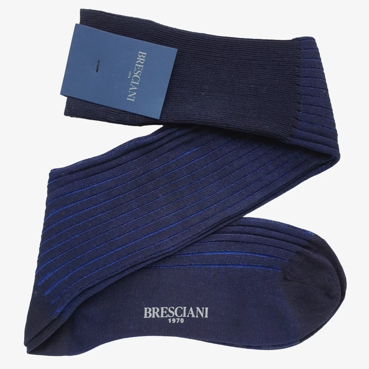 Bresciani Mario navy and blue ribbed striped knee-high socks