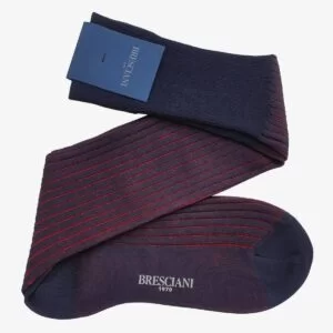 Bresciani Mario navy and red ribbed striped cotton knee-high men's socks