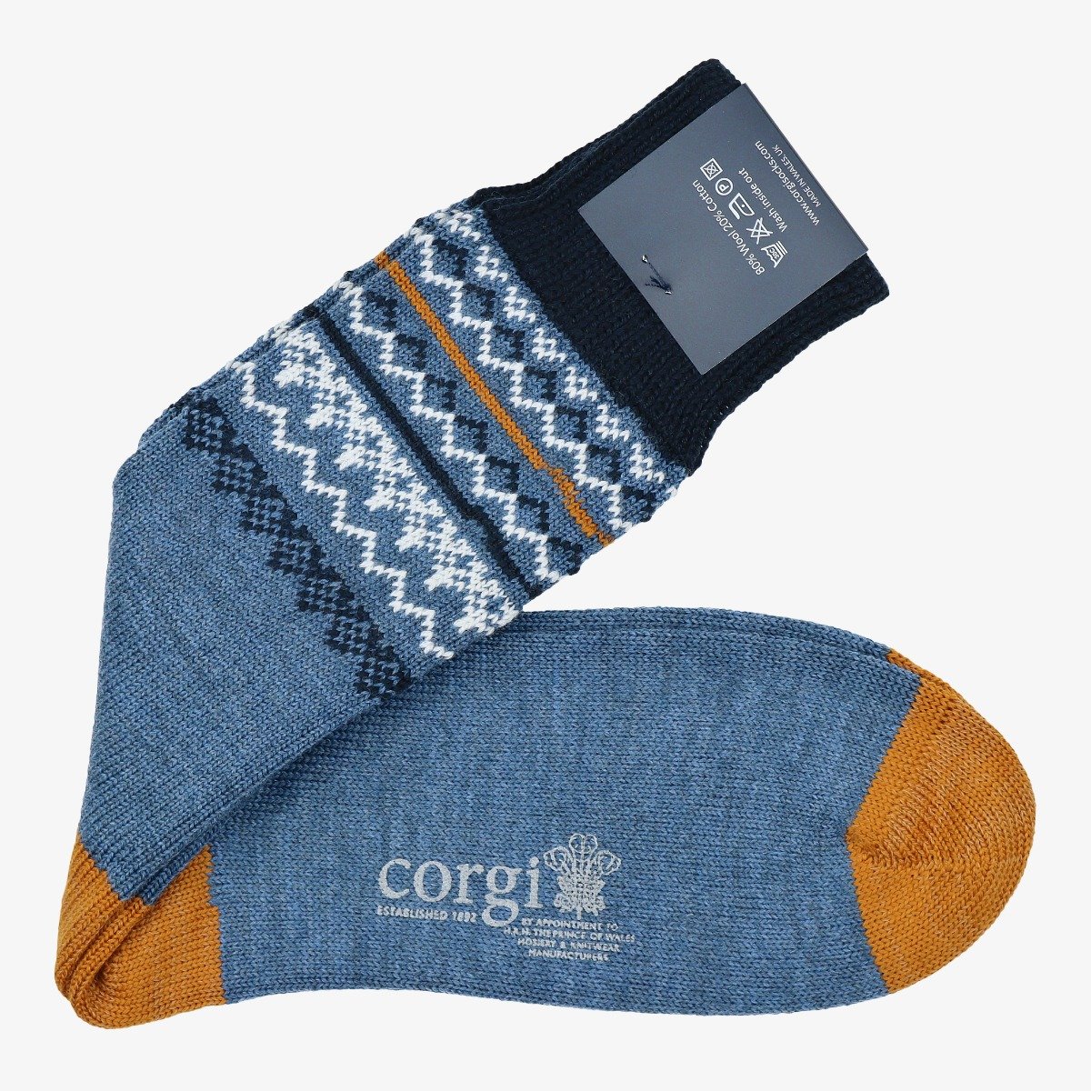 Corgi blue Fair Isle wool men's socks