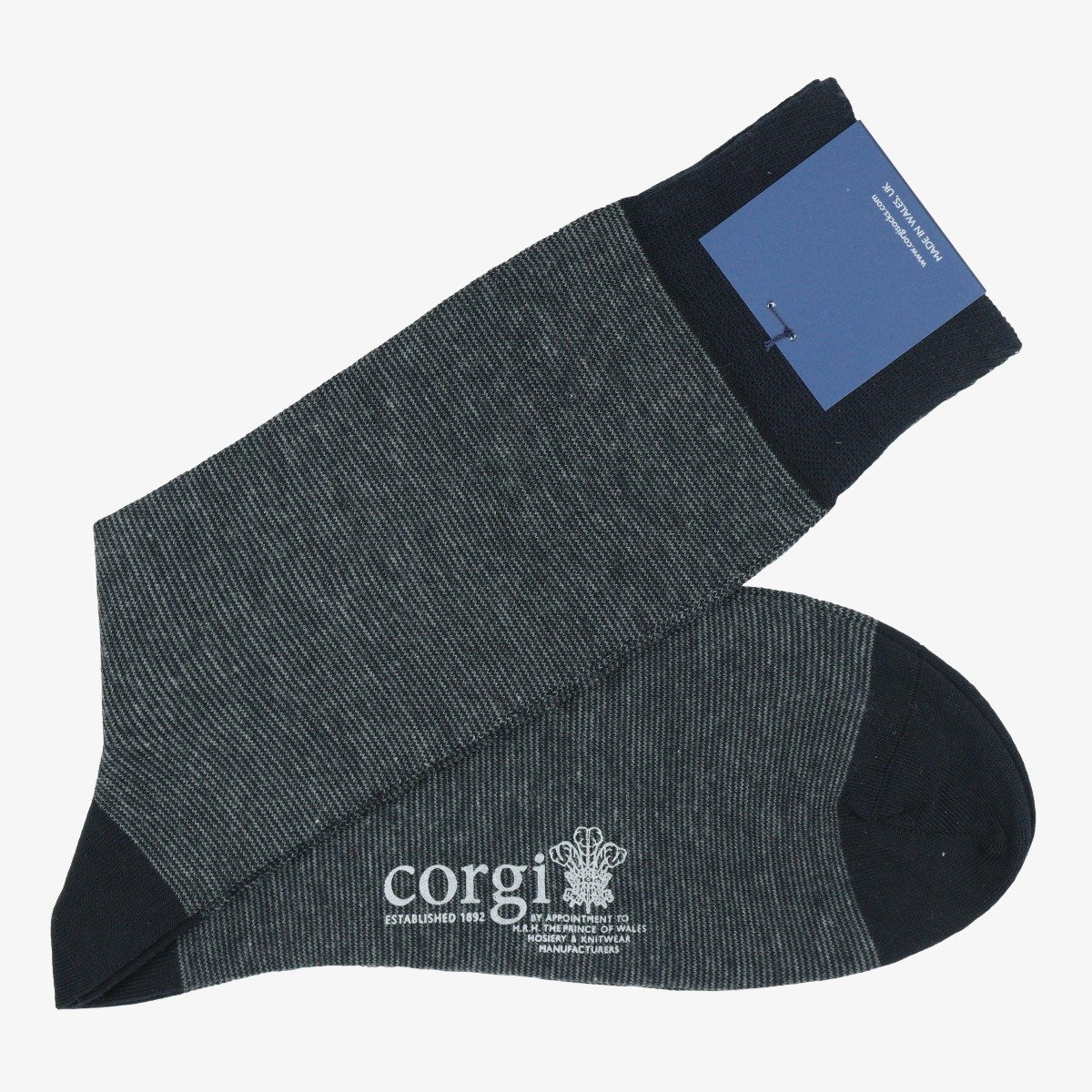 Corgi tamsiai pilkos plonais dryžiais kojinės su kašmyro vilna