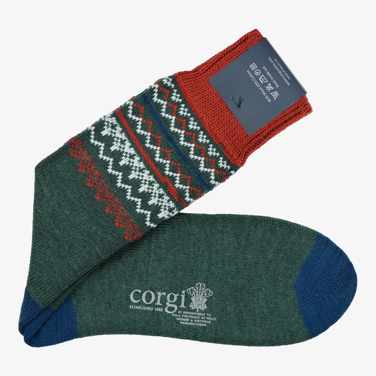 Corgi green Fair Isle wool men's socks