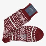 Corgi red merino wool socks with white Fair Isle pattern