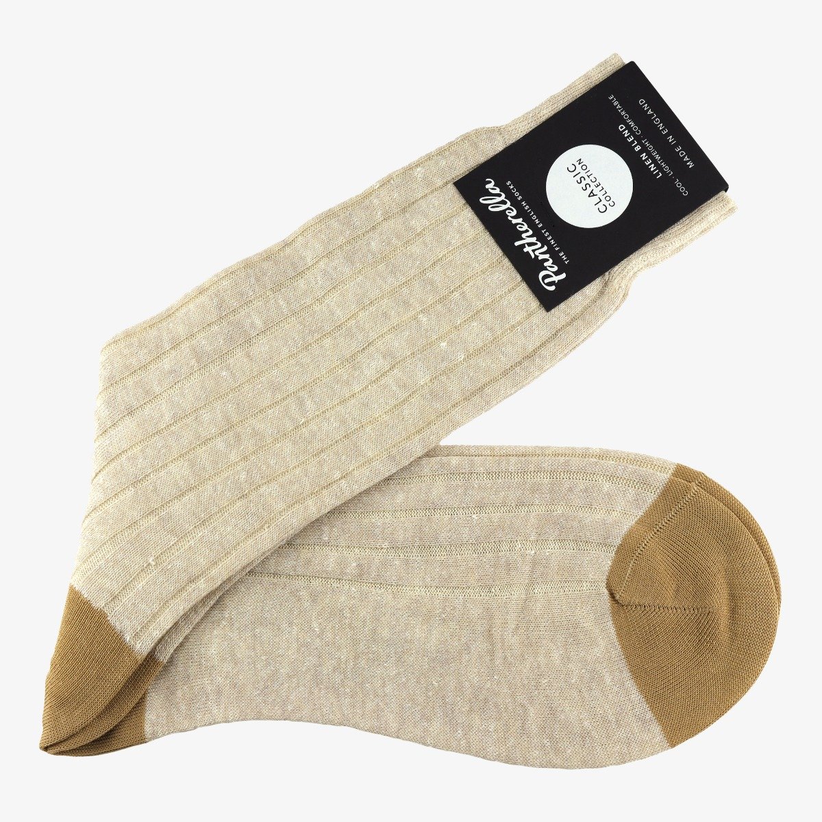 Pantherella Hamada light brown ribbed cotton linen socks