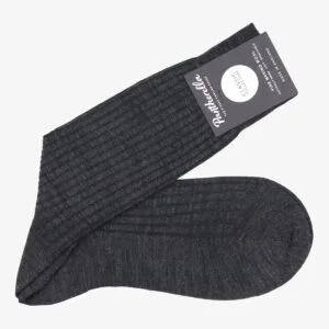 Pantherella Laburnum charcoal ribbed merino wool men's socks