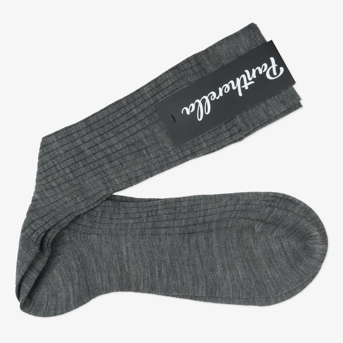 Pantherella Laburnum mid grey ribbed merino wool socks