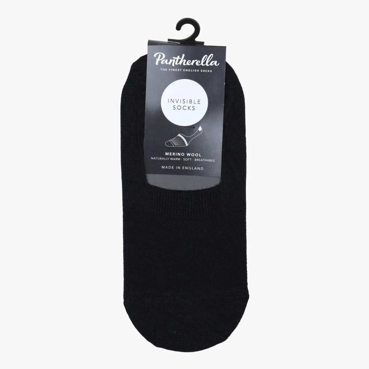 Pantherella Mahon black merino wool invisible men's socks