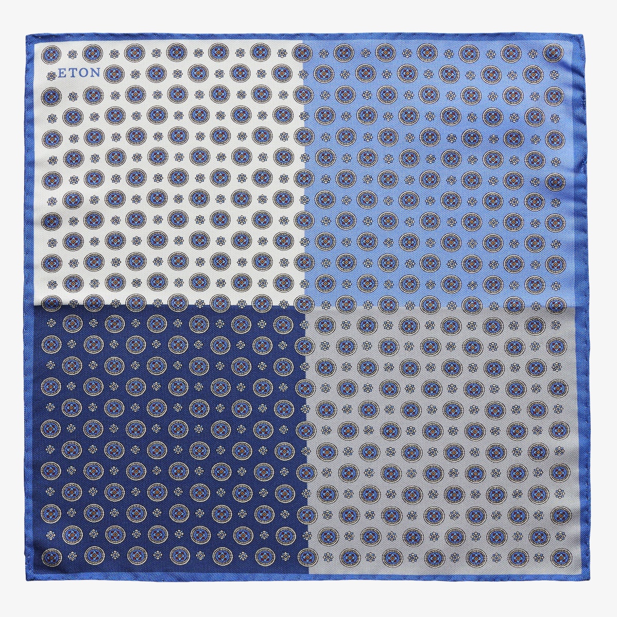 Eton blue four sided medallion silk pocket square