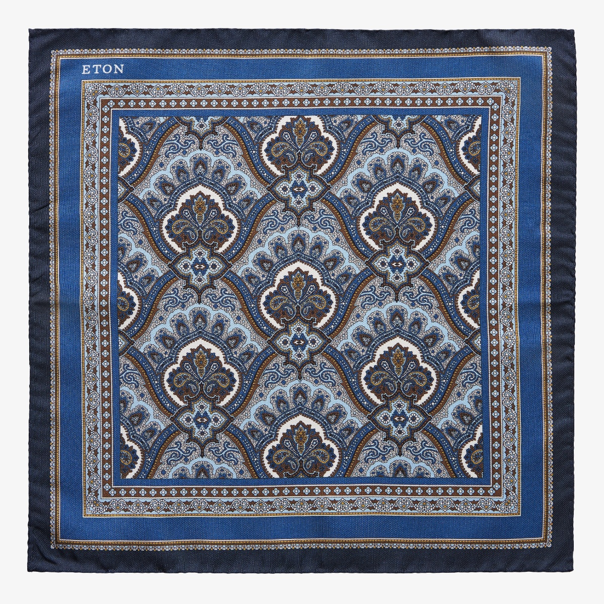 Eton dark blue paisley silk pocket square