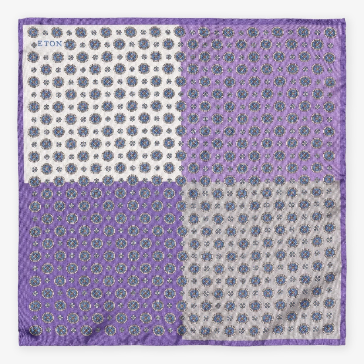 Eton purple four sided medallion silk pocket square