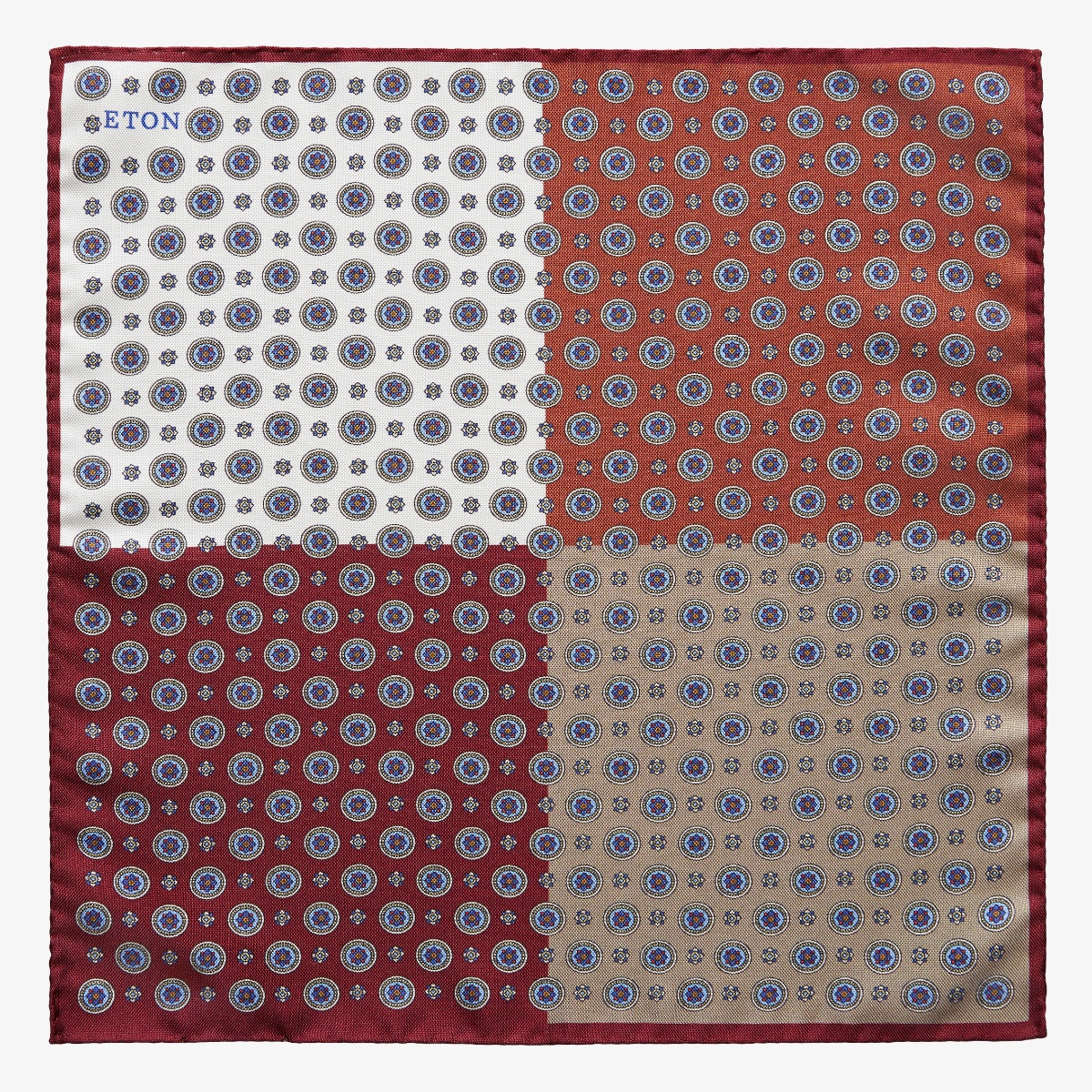 Eton red four sided medallion silk pocket square