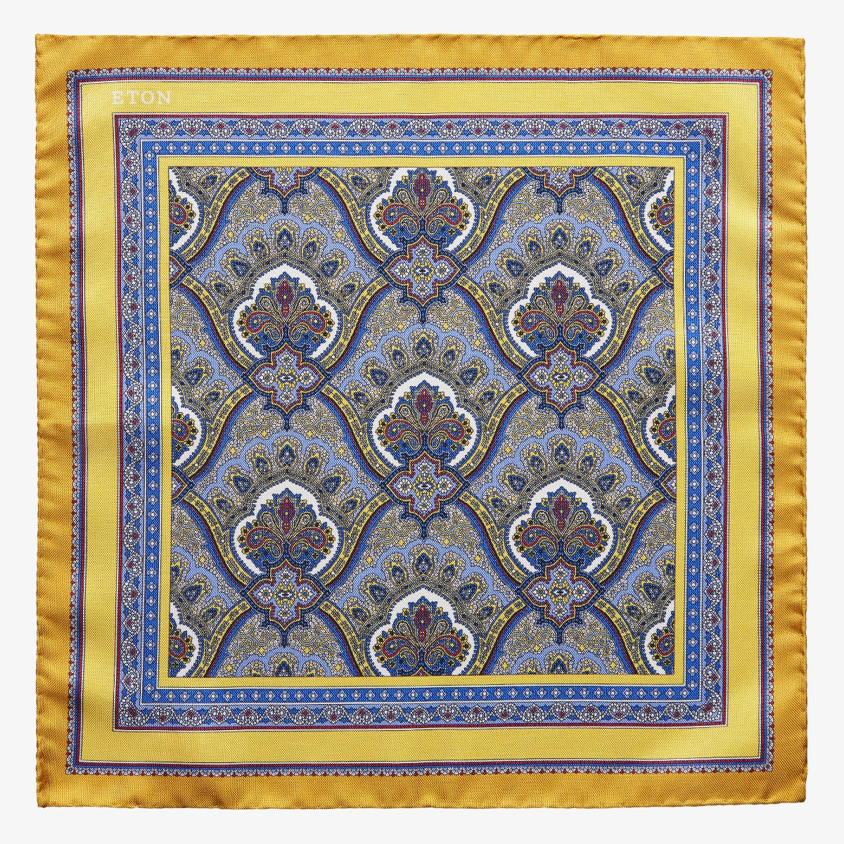 Eton yellow paisley silk pocket square