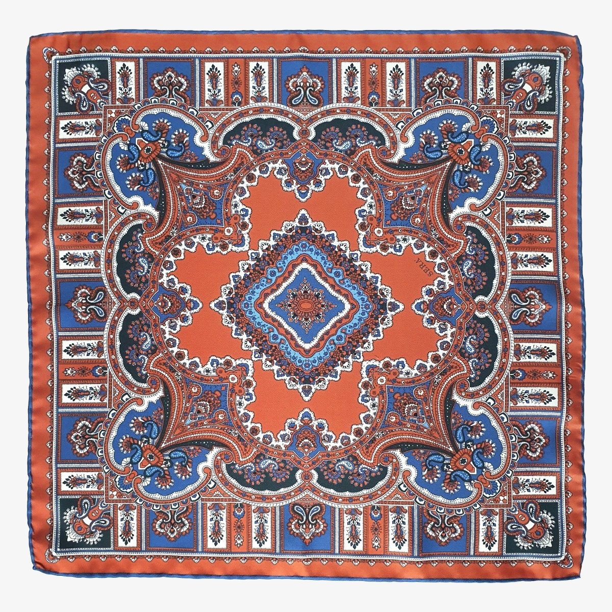 Serà Fine Silk Barolo Leather orange and blue silk pocket square