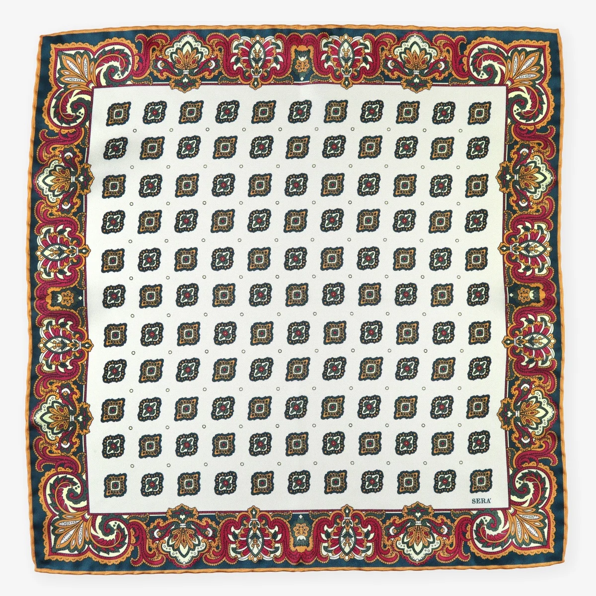 Serà Fine Silk Bucaneve žalia raudona balta šilkinė švarko nosinaitė
