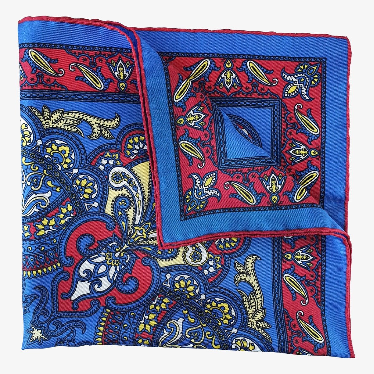 Serà Fine Silk Burano blue and red silk pocket square