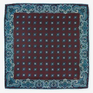 Serà Fine Silk Elleboro burgundy blue silk pocket square