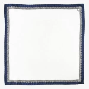 Serà Fine Silk white with navy edges silk pocket square