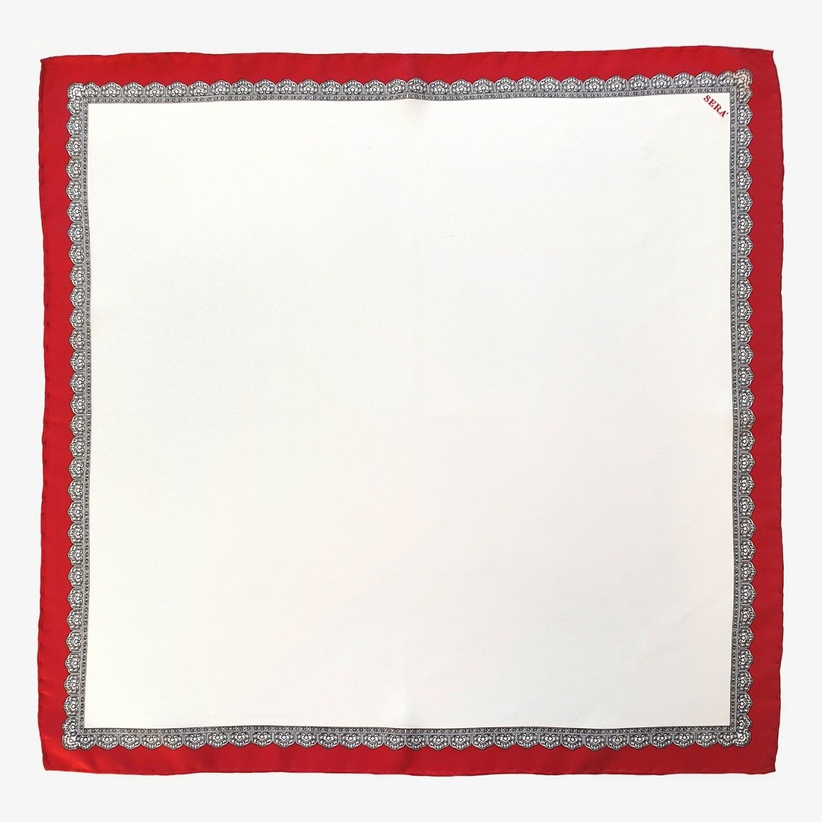 Serà Fine Silk white with red edges silk pocket square