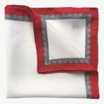 Serà Fine Silk balta su raudonais kraštais šilkinė švarko nosinaitė