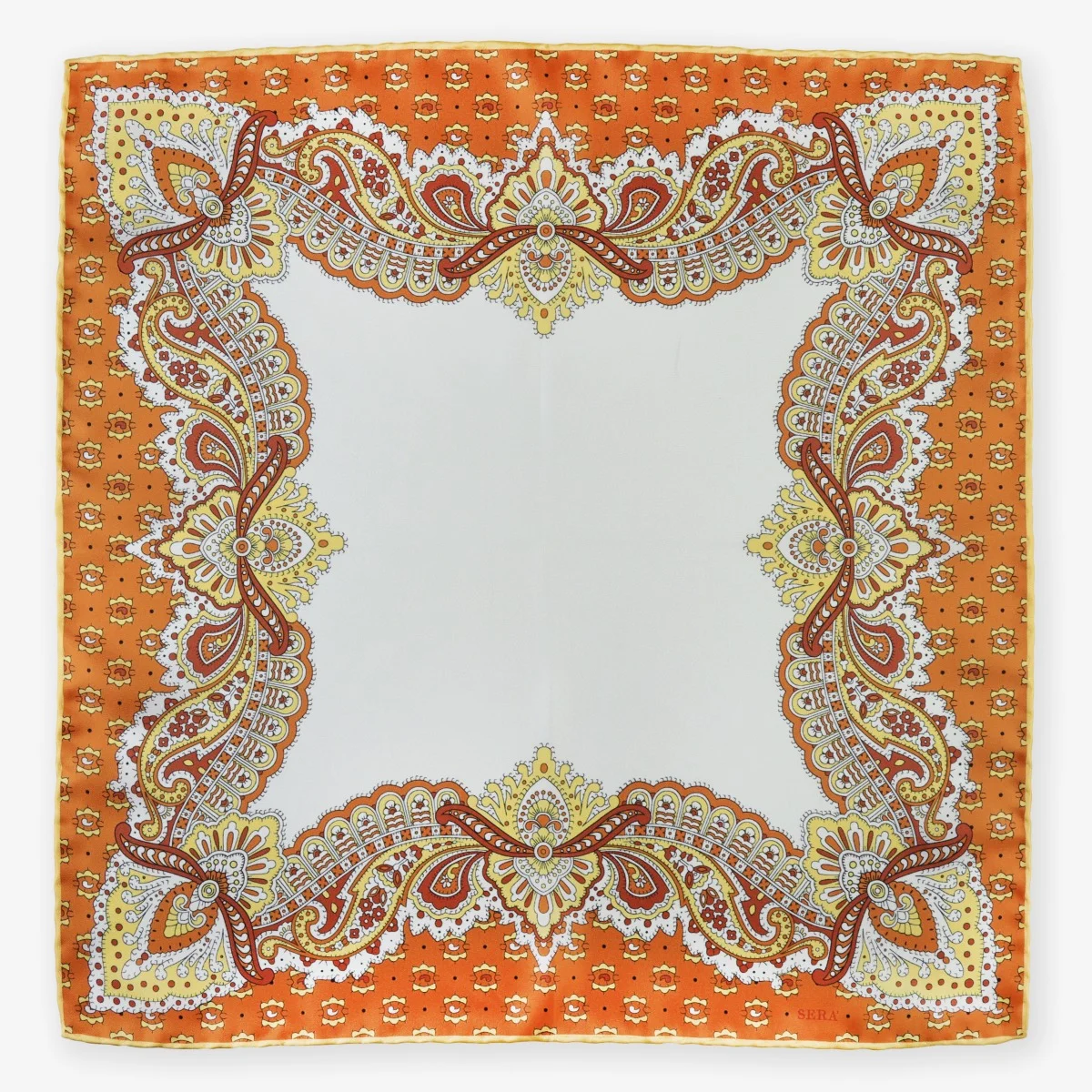 Serà Fine Silk Fiori D'Arancio oranžinė balta šilkinė švarko nosinaitė