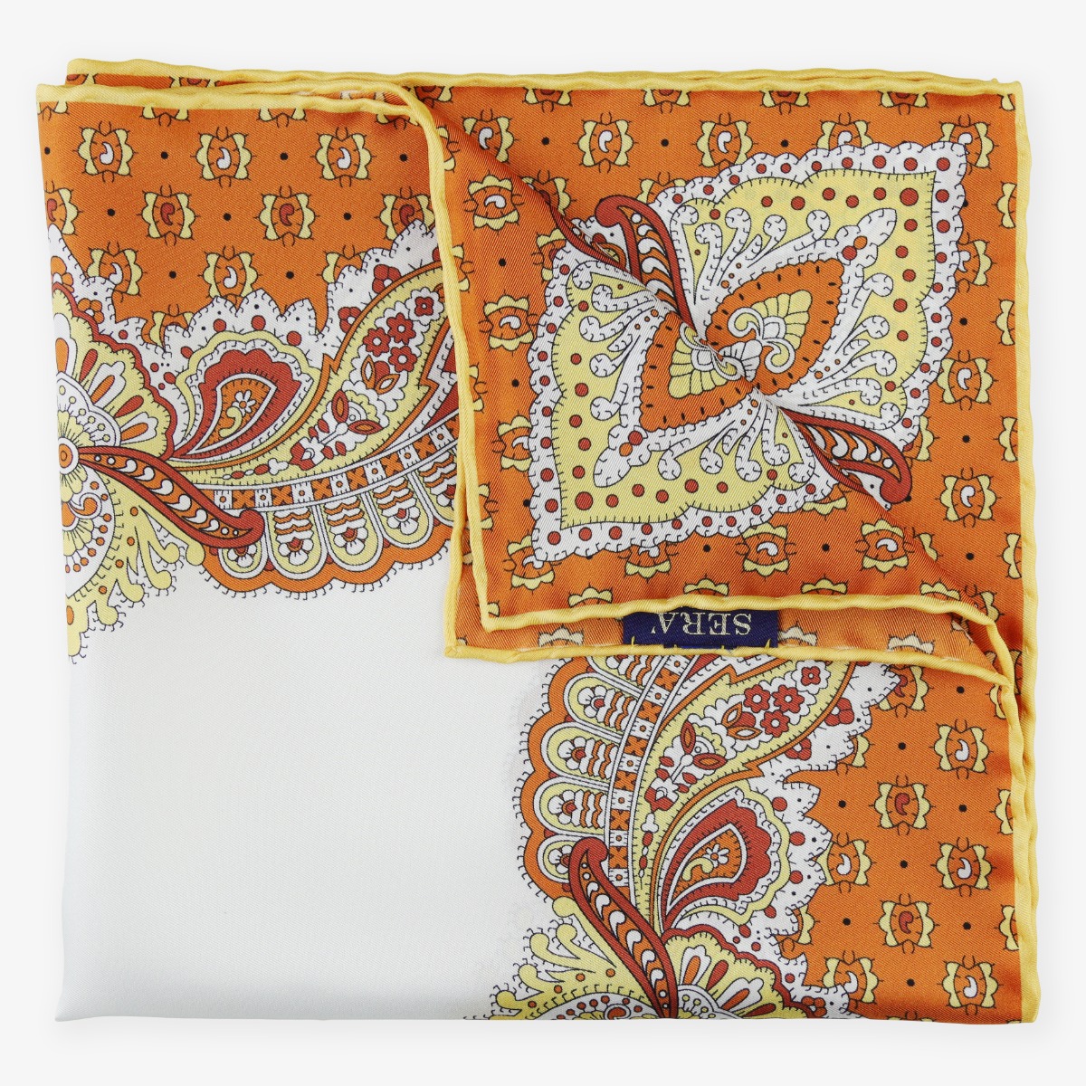 Serà Fine Silk Fiori D'Arancio orange white silk pocket square