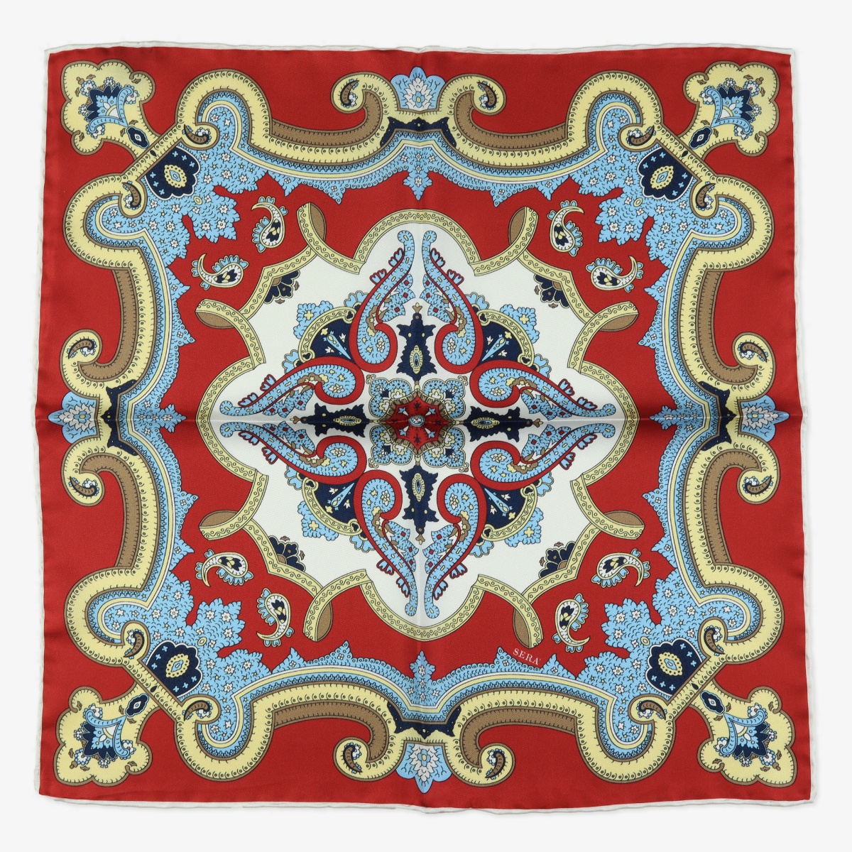 Serà Fine Silk gooseberry Etna red silk pocket square