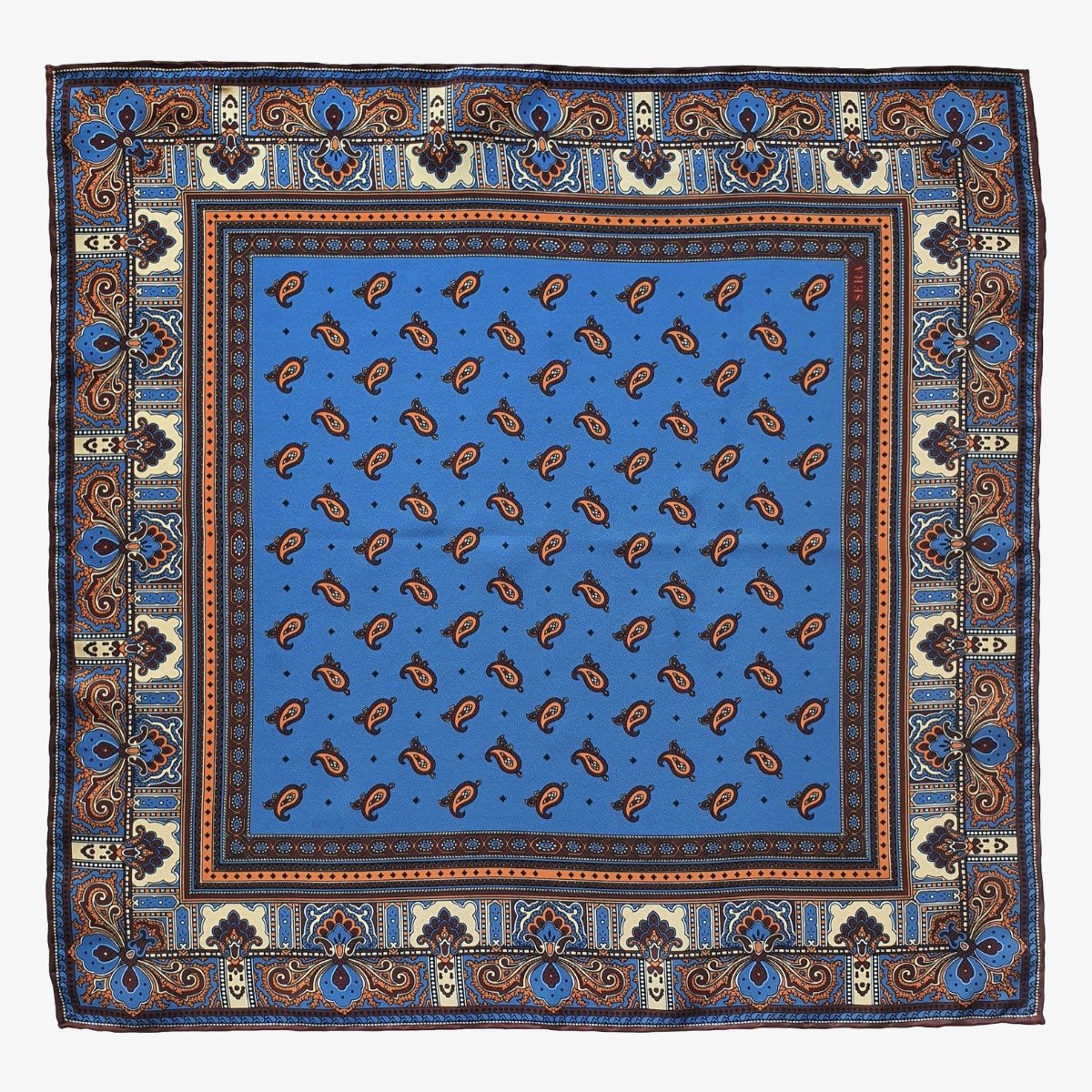 Serà Fine Silk Recioto Tobacco blue and brown silk pocket square