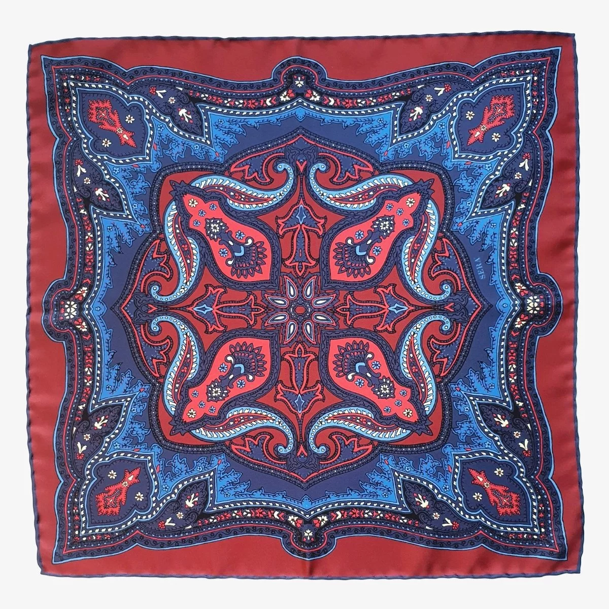 Serà Fine Silk Ripasso mėlyna ir raudona šilkinė švarko nosinaitė
